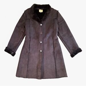 Vintage 2000’s Fifi Dark Brown Suede Shearling Mid Length Coat L